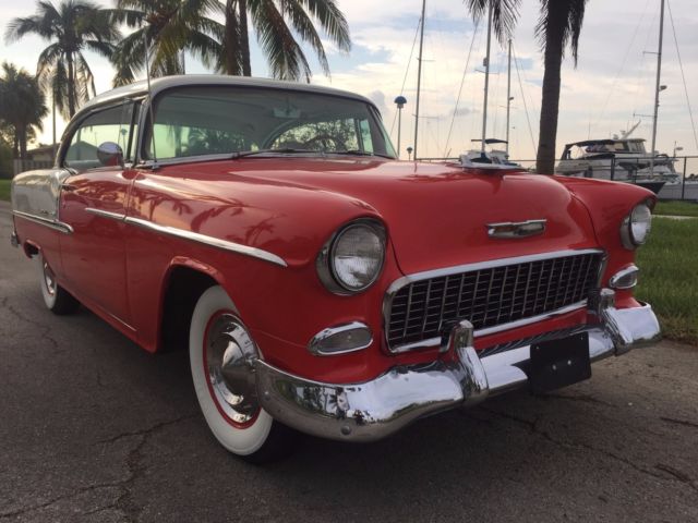 1955 red/white Chevrolet Bel Air/150/210 coupe