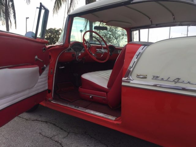 1955 red/white Chevrolet Bel Air/150/210 coupe