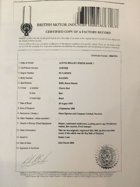 1958 RED Austin Healey Sprite Convertible