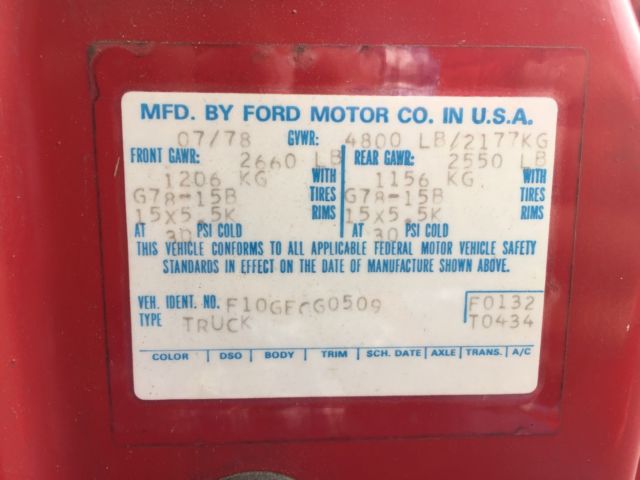 1978 Red and white Ford F-100 Standard Cab Pickup