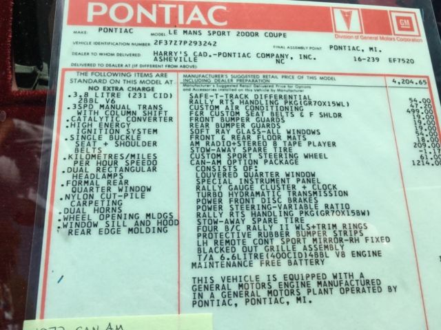 1977 White Pontiac Can Am Coupe