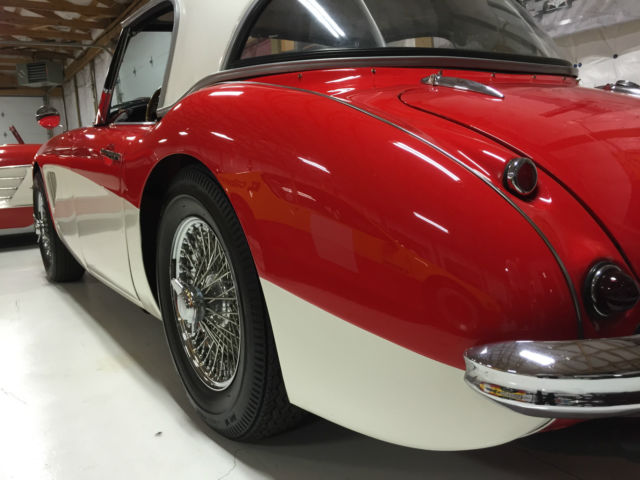 1960 red over white Austin Healey 3000 Convertible